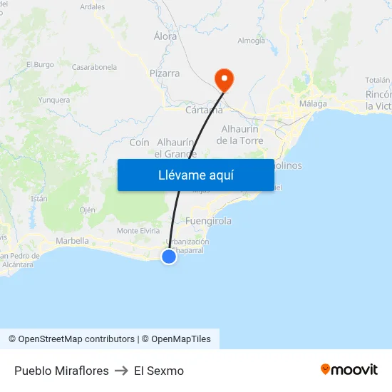 Pueblo Miraflores to El Sexmo map