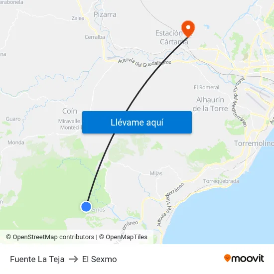 Fuente La Teja to El Sexmo map