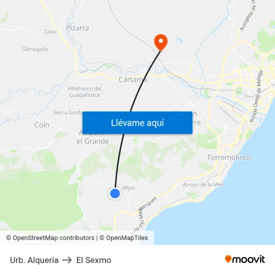 Urb. Alquería to El Sexmo map