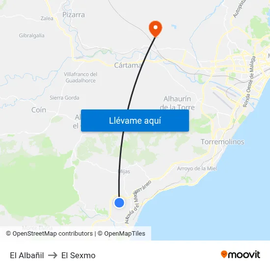 El Albañil to El Sexmo map