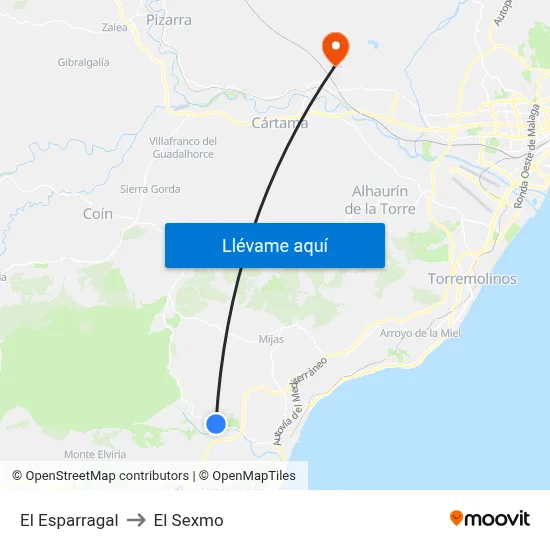 El Esparragal to El Sexmo map
