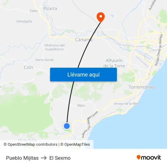 Pueblo Mijitas to El Sexmo map