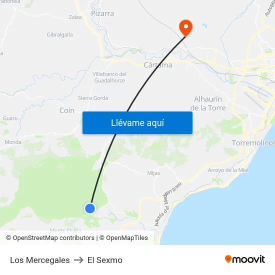 Los Mercegales to El Sexmo map