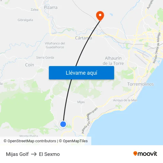 Mijas Golf to El Sexmo map