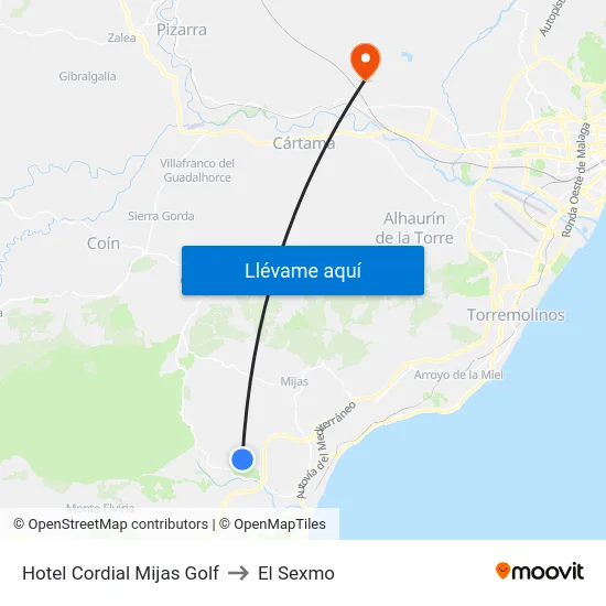 Hotel Cordial Mijas Golf to El Sexmo map