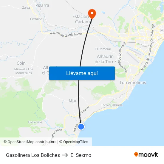 Gasolinera Los Boliches to El Sexmo map