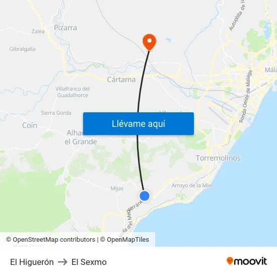 El Higuerón to El Sexmo map