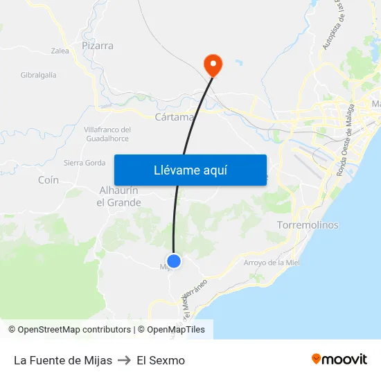 La Fuente de Mijas to El Sexmo map