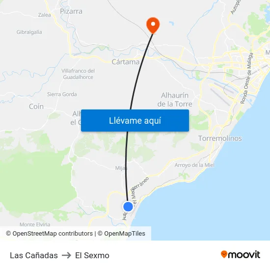 Las Cañadas to El Sexmo map