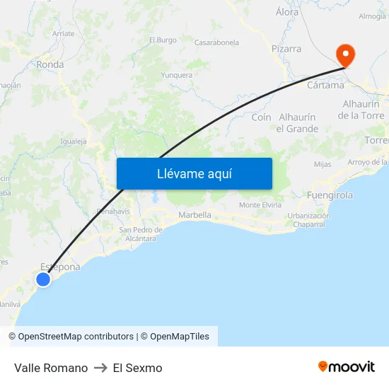 Valle Romano to El Sexmo map