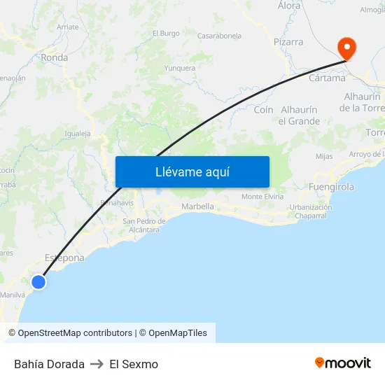 Bahía Dorada to El Sexmo map