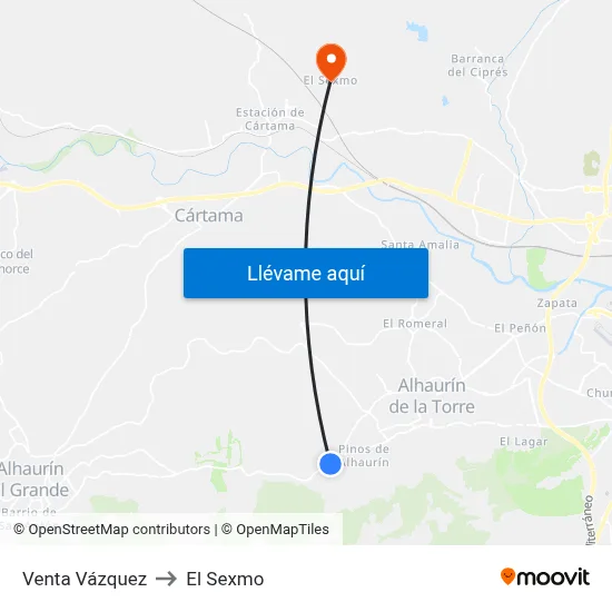 Venta Vázquez to El Sexmo map