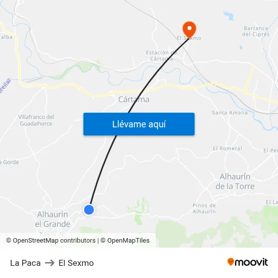 La Paca to El Sexmo map