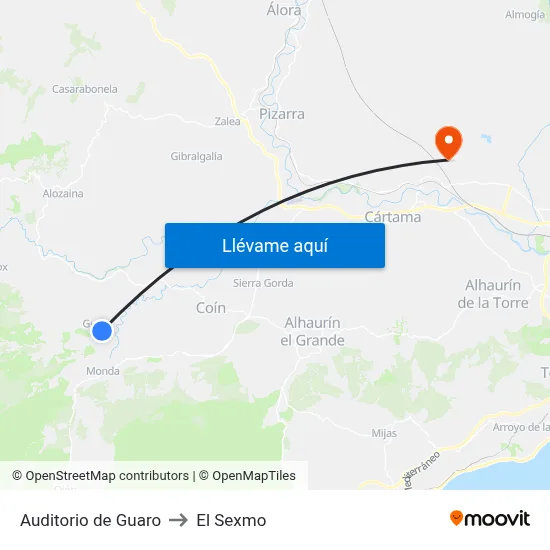 Auditorio de Guaro to El Sexmo map