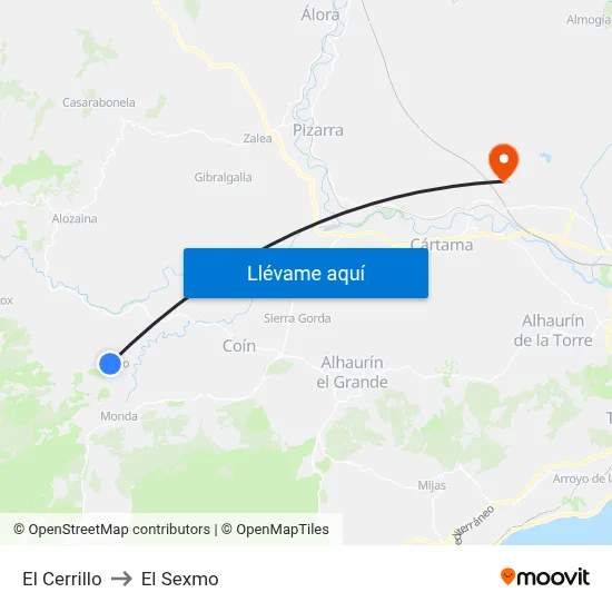 El Cerrillo to El Sexmo map