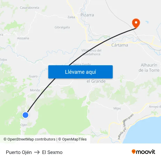 Puerto Ojén to El Sexmo map