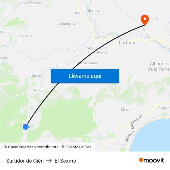 Surtidor de Ojén to El Sexmo map