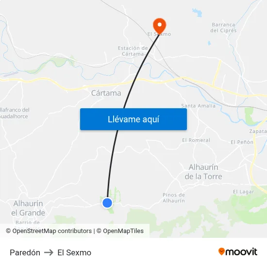 Paredón to El Sexmo map