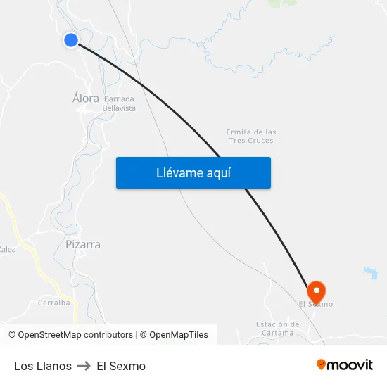 Los Llanos to El Sexmo map