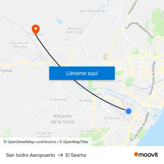 San Isidro-Aeropuerto to El Sexmo map