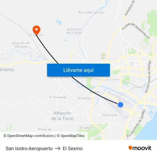 San Isidro-Aeropuerto to El Sexmo map