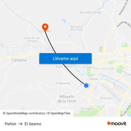 Peñón to El Sexmo map