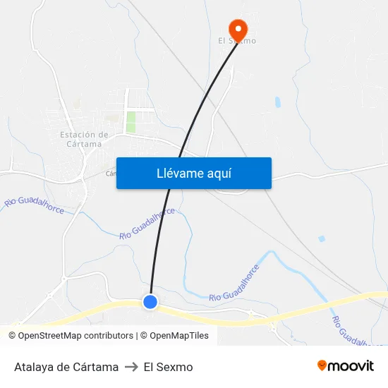 Atalaya de Cártama to El Sexmo map