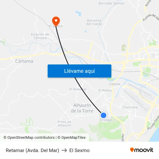 Retamar (Avda. Del Mar) to El Sexmo map