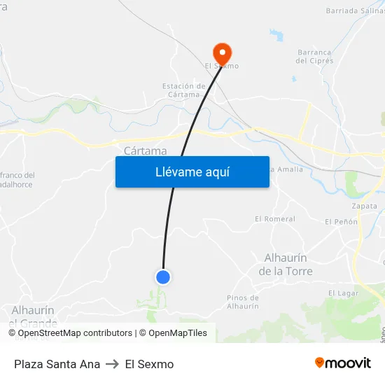 Plaza Santa Ana to El Sexmo map