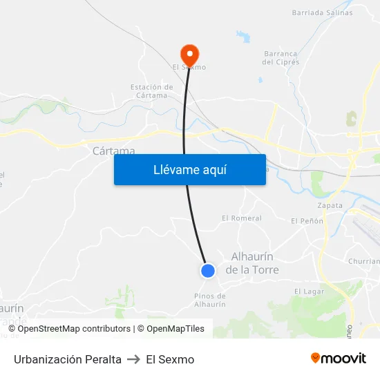 Urbanización Peralta to El Sexmo map