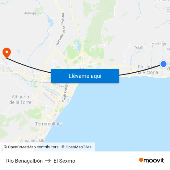 Río Benagalbón to El Sexmo map