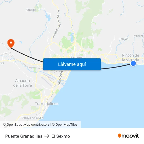 Puente Granadillas to El Sexmo map