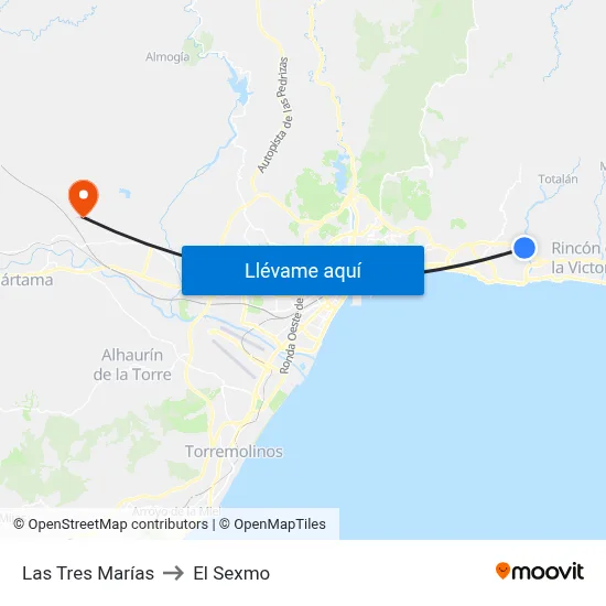 Las Tres Marías to El Sexmo map