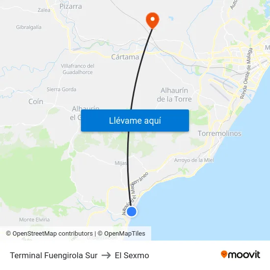 Terminal Fuengirola Sur to El Sexmo map