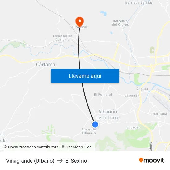 Viñagrande (Urbano) to El Sexmo map