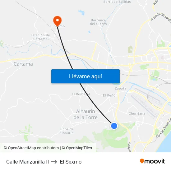 Calle Manzanilla II to El Sexmo map