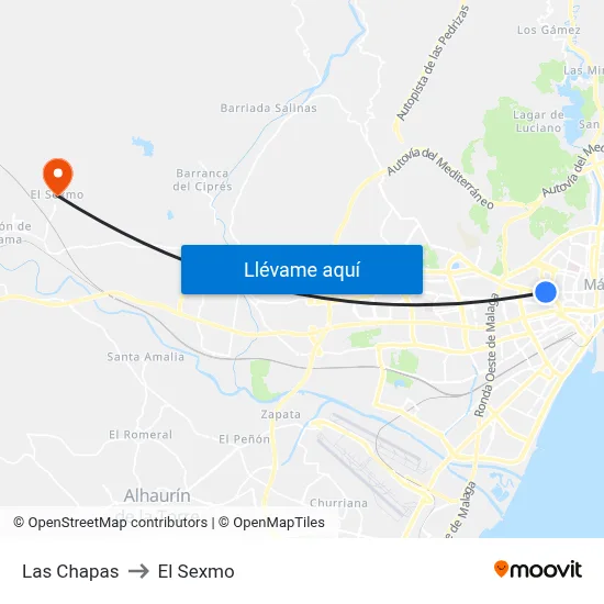 Las Chapas to El Sexmo map