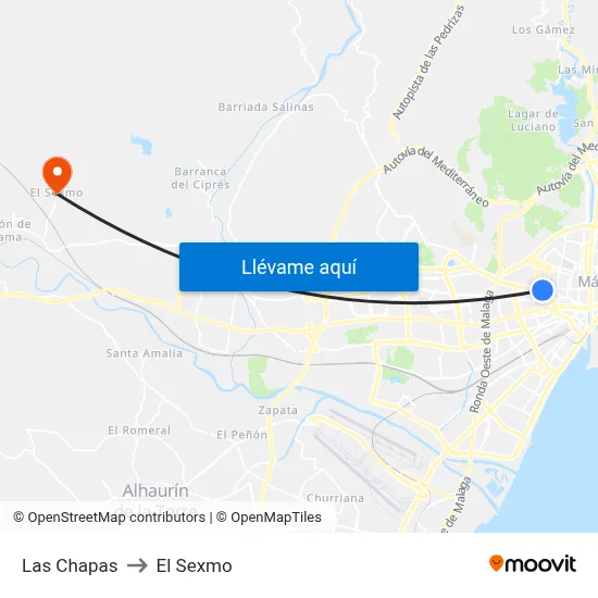 Las Chapas to El Sexmo map