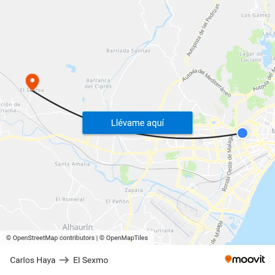 Carlos Haya to El Sexmo map