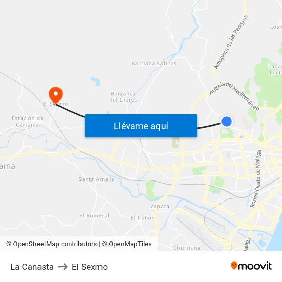 La Canasta to El Sexmo map