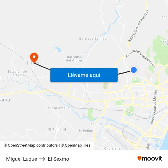Miguel Luque to El Sexmo map