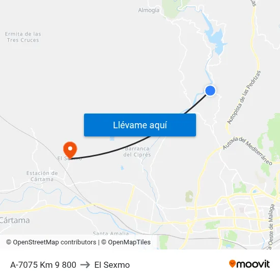 A-7075 Km  9 800 to El Sexmo map