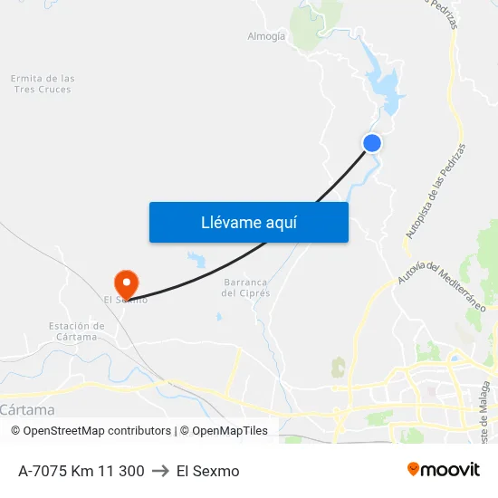 A-7075 Km 11 300 to El Sexmo map
