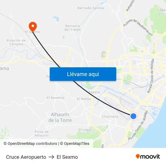 Cruce Aeropuerto to El Sexmo map