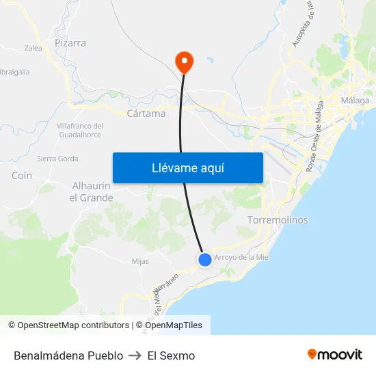 Benalmádena Pueblo to El Sexmo map