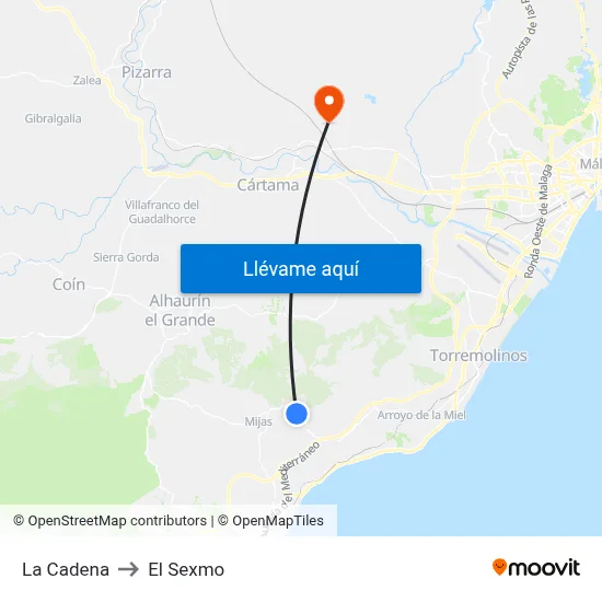 La Cadena to El Sexmo map