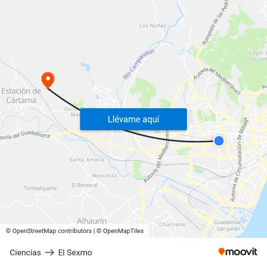 Ciencias to El Sexmo map