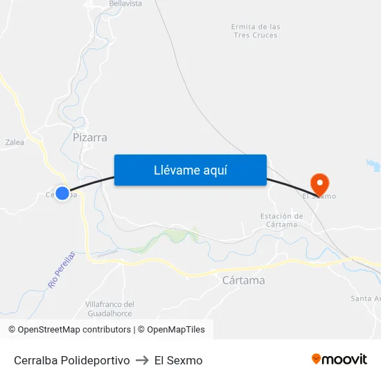Cerralba Polideportivo to El Sexmo map