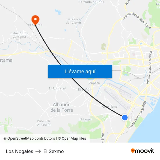 Los Nogales to El Sexmo map