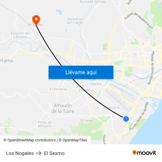 Los Nogales to El Sexmo map
